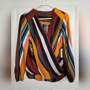 INC International Concepts Multicolor Striped Surplice V-Neck Top